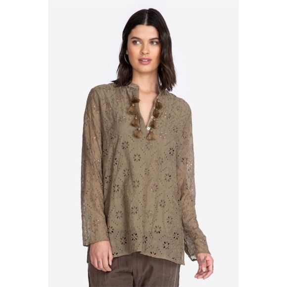 Johnny Was Tops - Johnny Was Vidya Eyelet Shirt Oregano Medium NWT